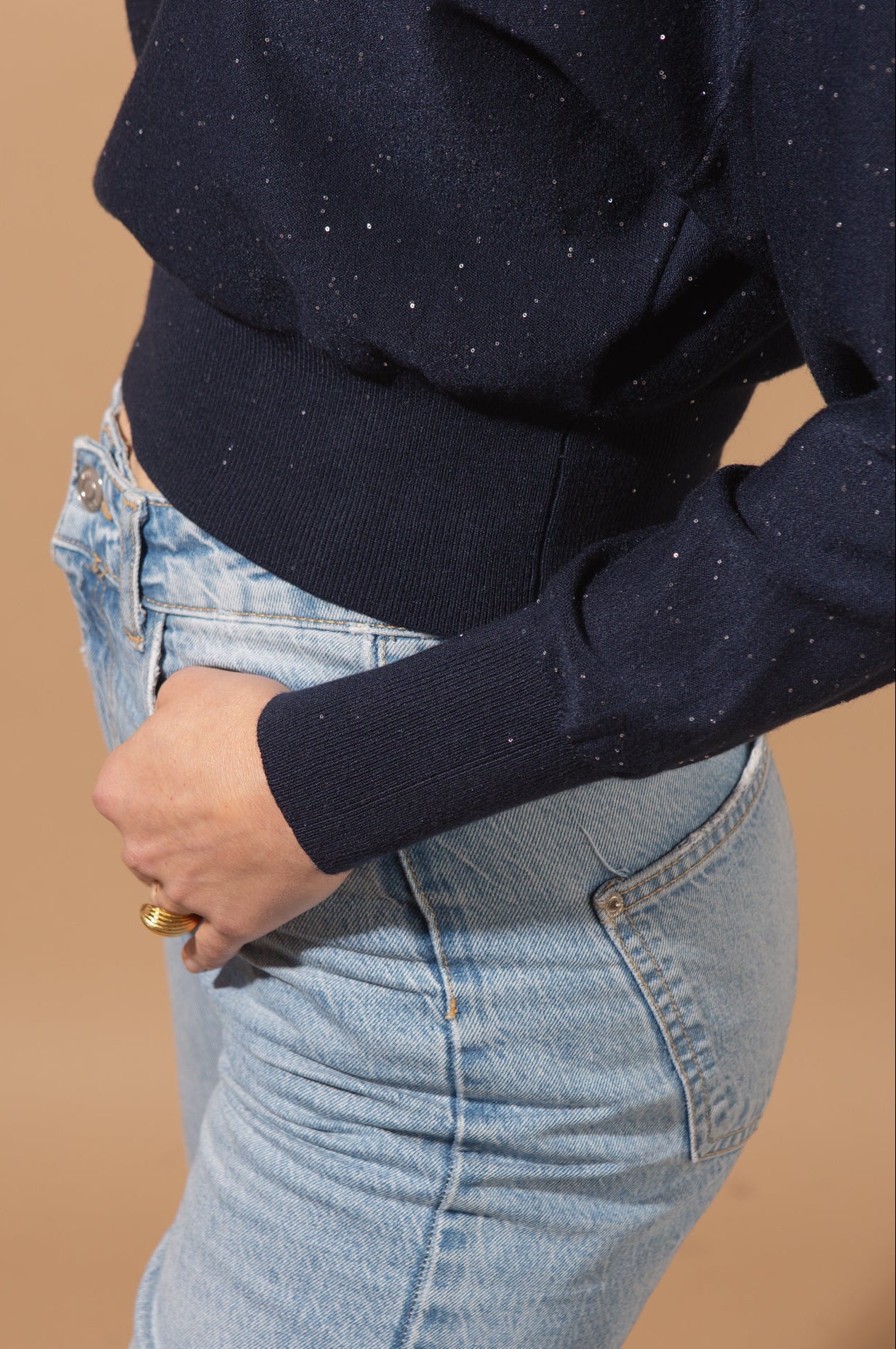 Cropped Glitter High Neck Jumper