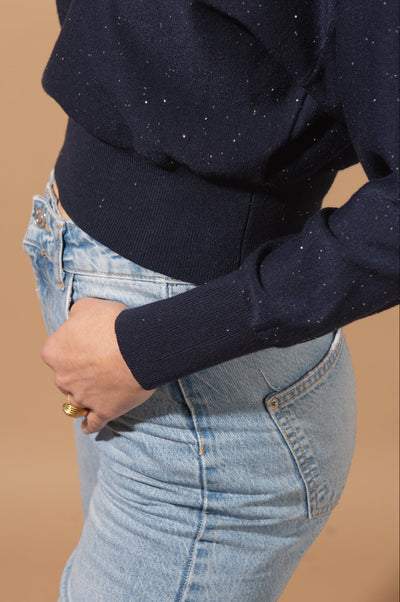 Cropped Glitter High Neck Jumper