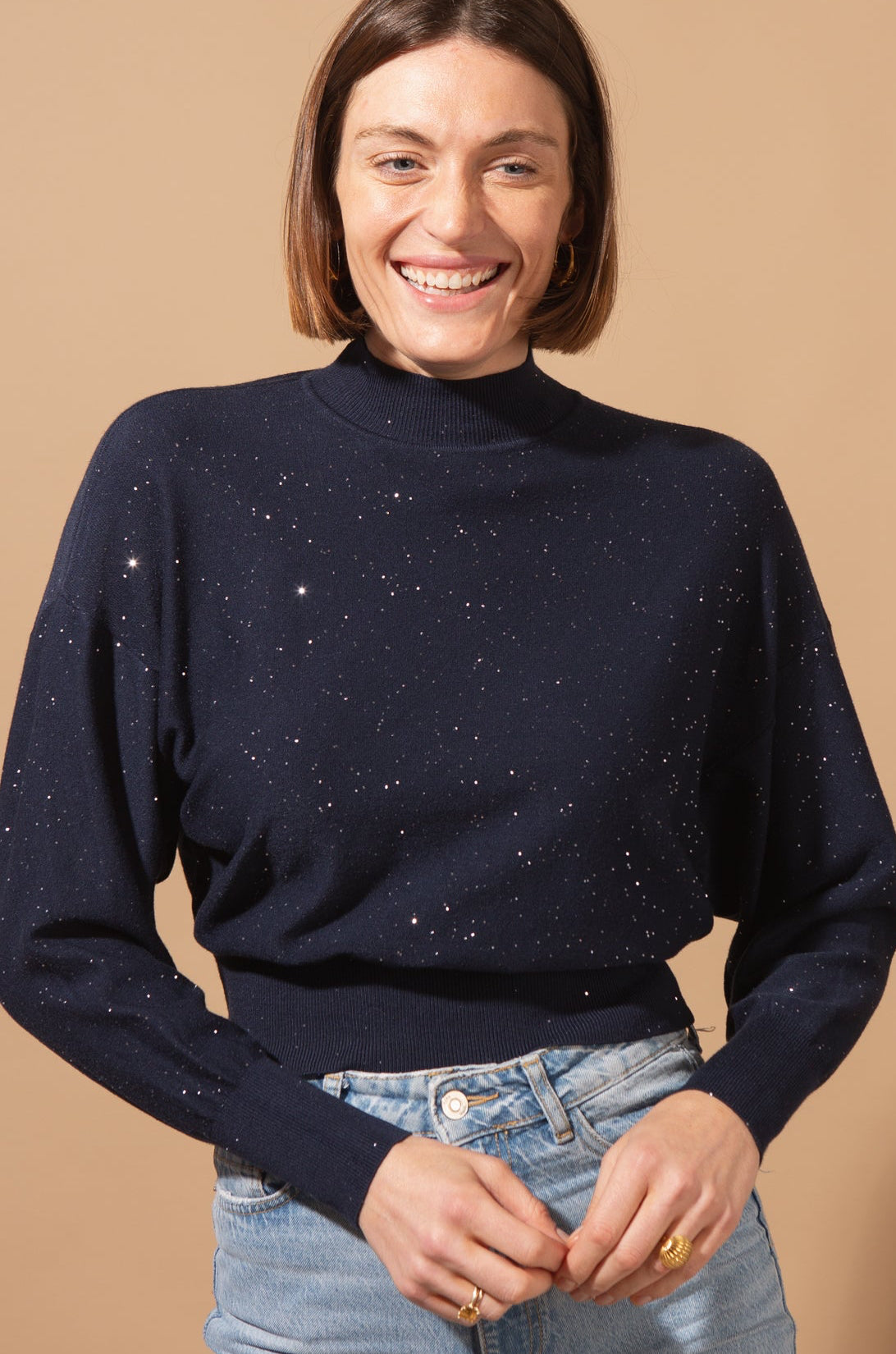 Cropped Glitter High Neck Jumper