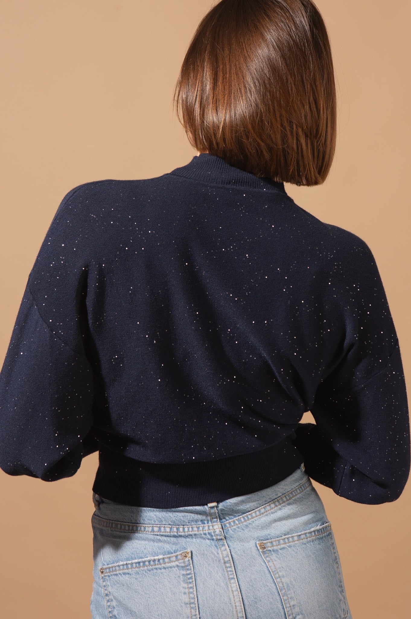 Cropped Glitter High Neck Jumper