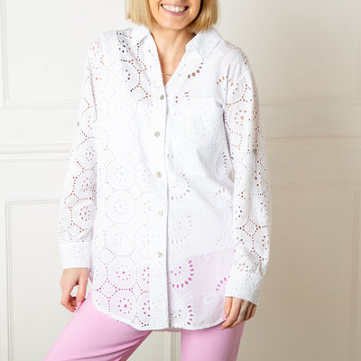The white Cut Out Blouse with long sleeves and buttons on the cuffs 