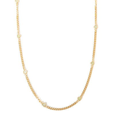 The Gold Dayna Necklace with a long chunky link chain and an extender to adjust to desired length