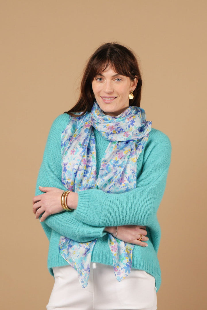 Ditsy Blossom Blue Silk Scarf