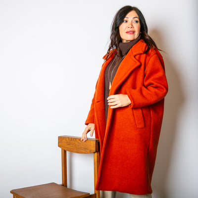 The cinnamon orange Double Faced Coat with a two button fastening on the front