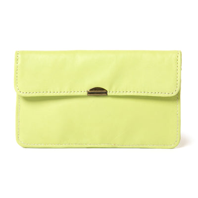 Dove Wallet in pistachio green with stitching detail and press stud fastening