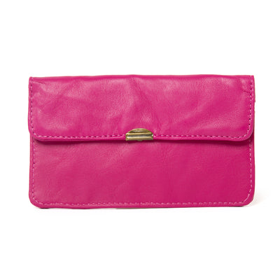 Dove Wallet in raspberry purple with stitching detail and press stud fastening
