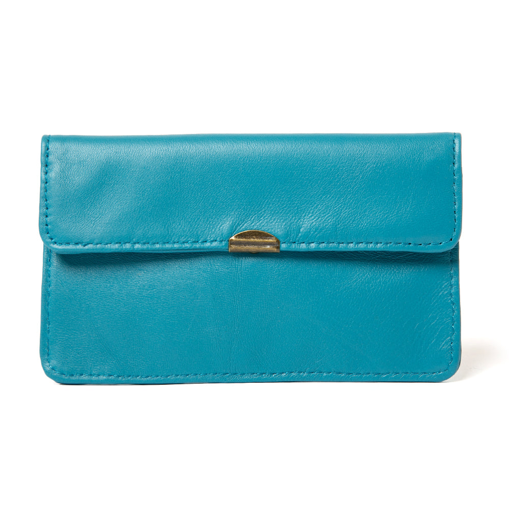 Dove Wallet in teal blue with stitching detail and press stud fastening