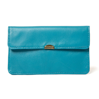 Dove Wallet in teal blue with stitching detail and press stud fastening