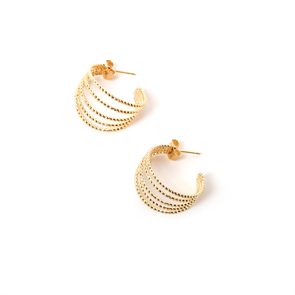 The gold Ennis Hoop Earrings with a butterfly back fastening