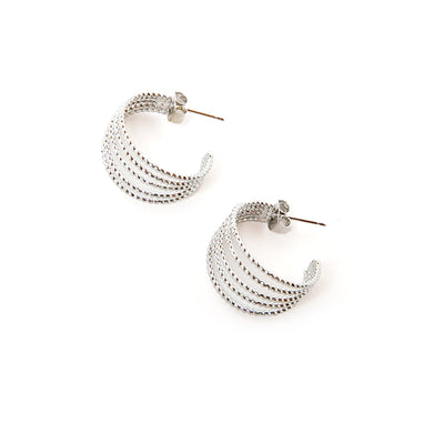 The silver Ennis Hoop Earrings with a butterfly back fastening