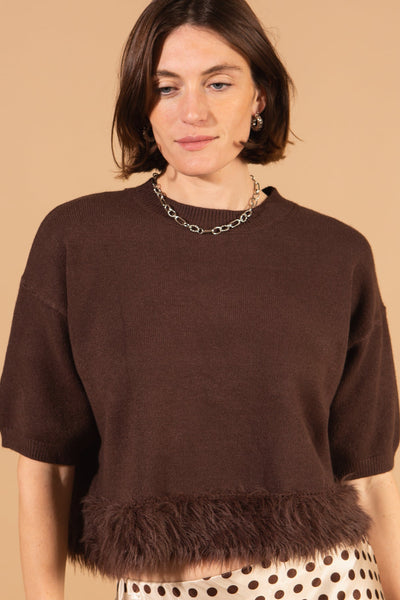 Faux Feather Trim Jumper