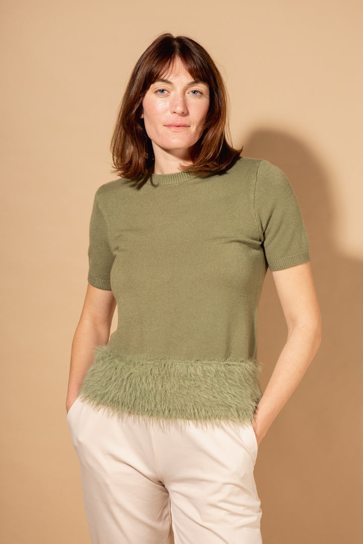 Faux Feather Trim Jumper