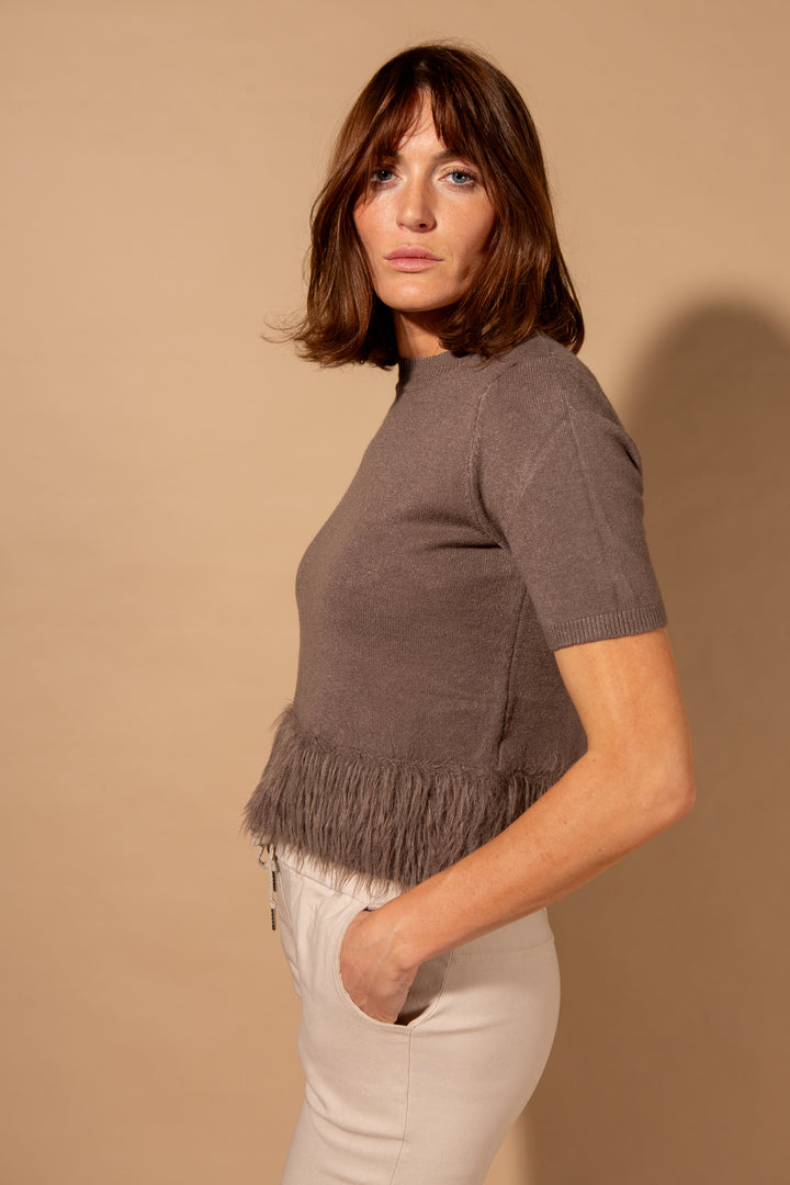 Faux Feather Trim Jumper
