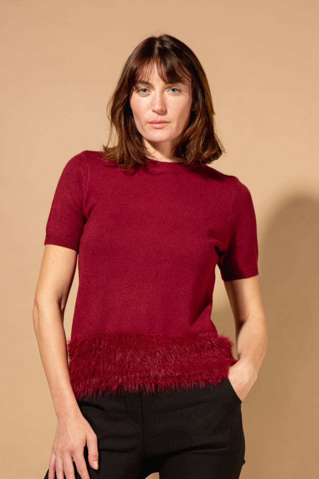Faux Feather Trim Jumper