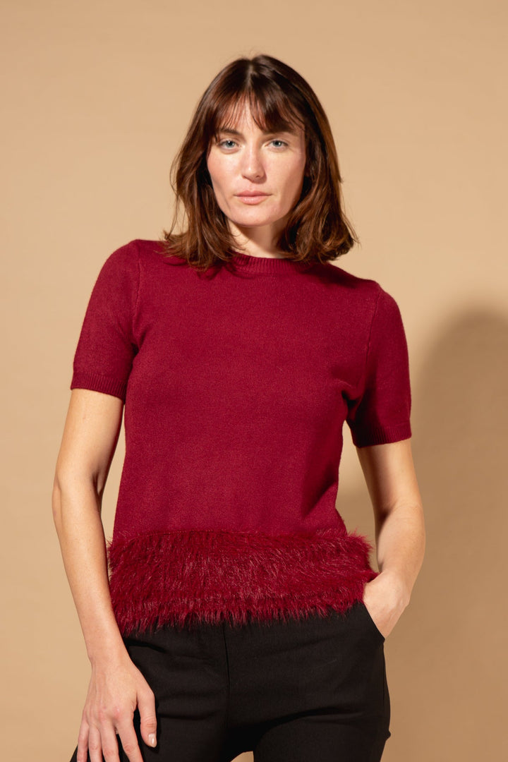 Faux Feather Trim Jumper