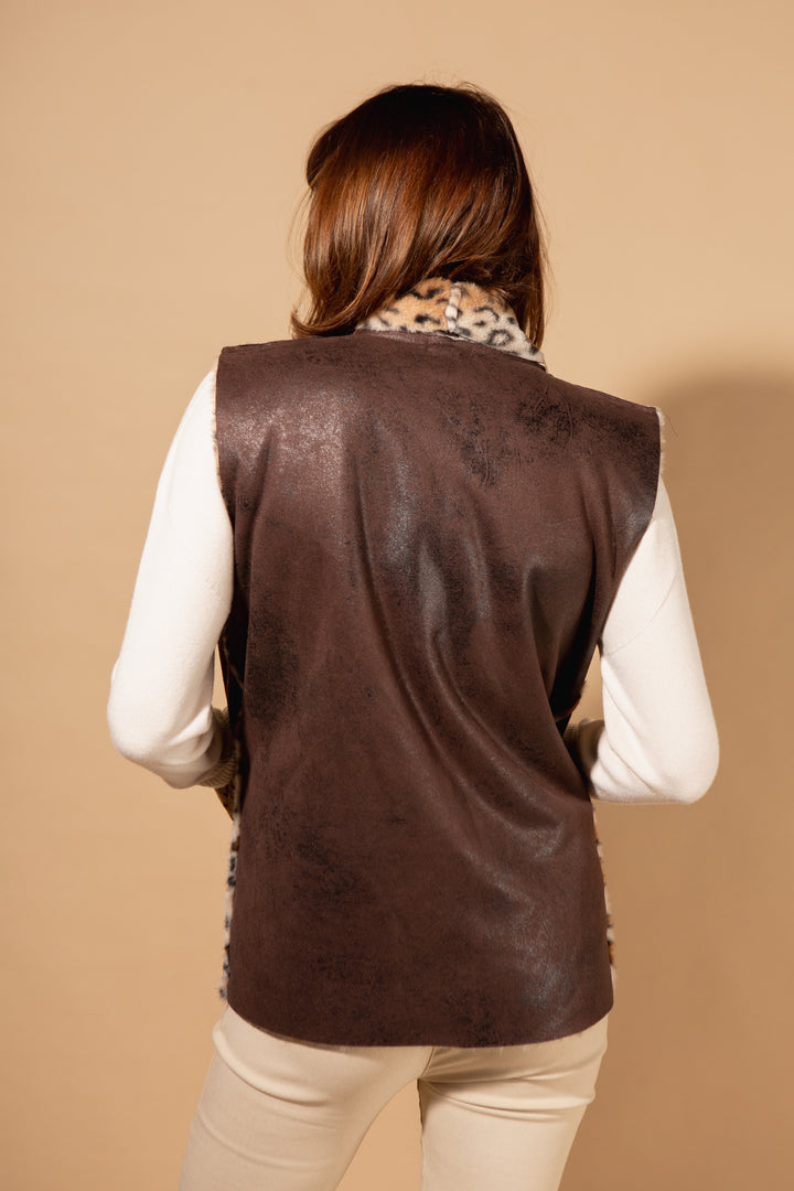 Faux Fur Leopard Print Gilet