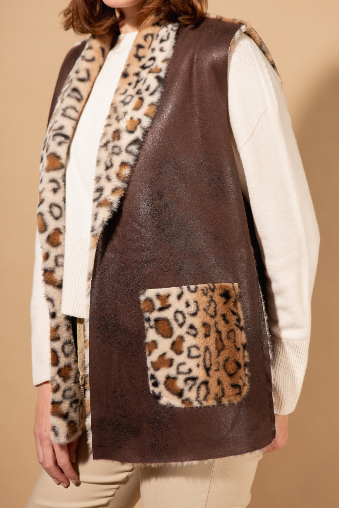 Faux Fur Leopard Print Gilet