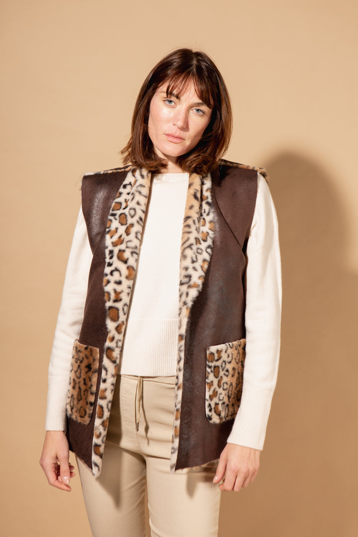 Faux Fur Leopard Print Gilet