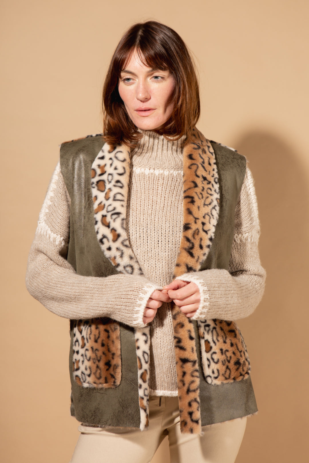 Faux Fur Leopard Print Gilet