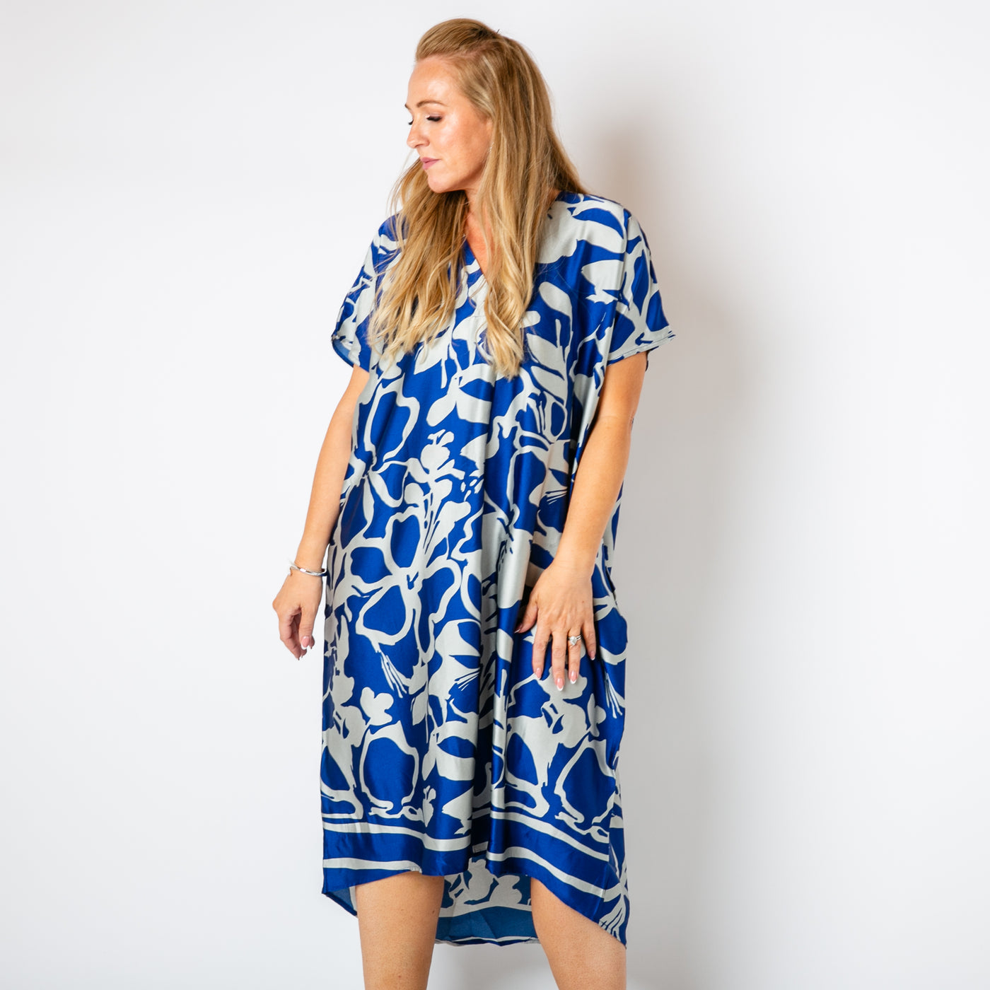 Floral Satin Kaftan Dress