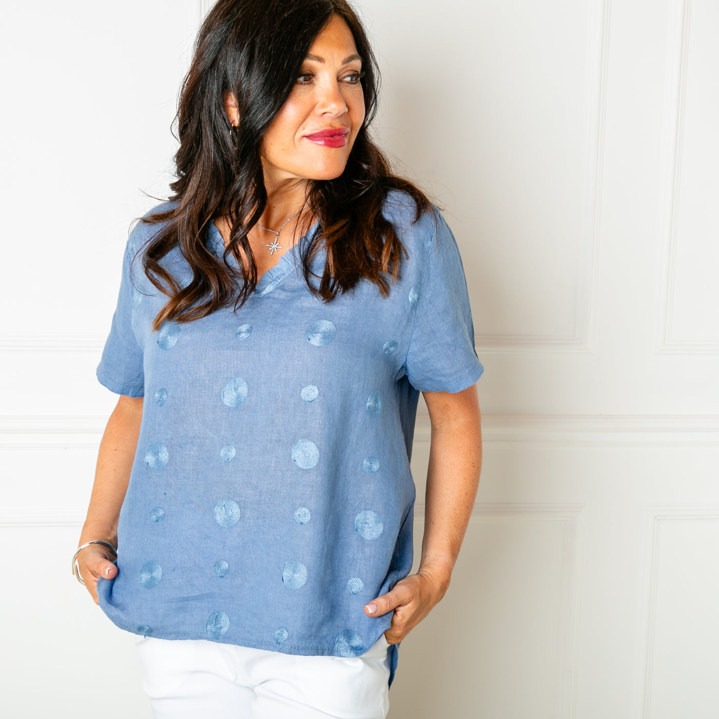 Frill V-Neck Linen Top