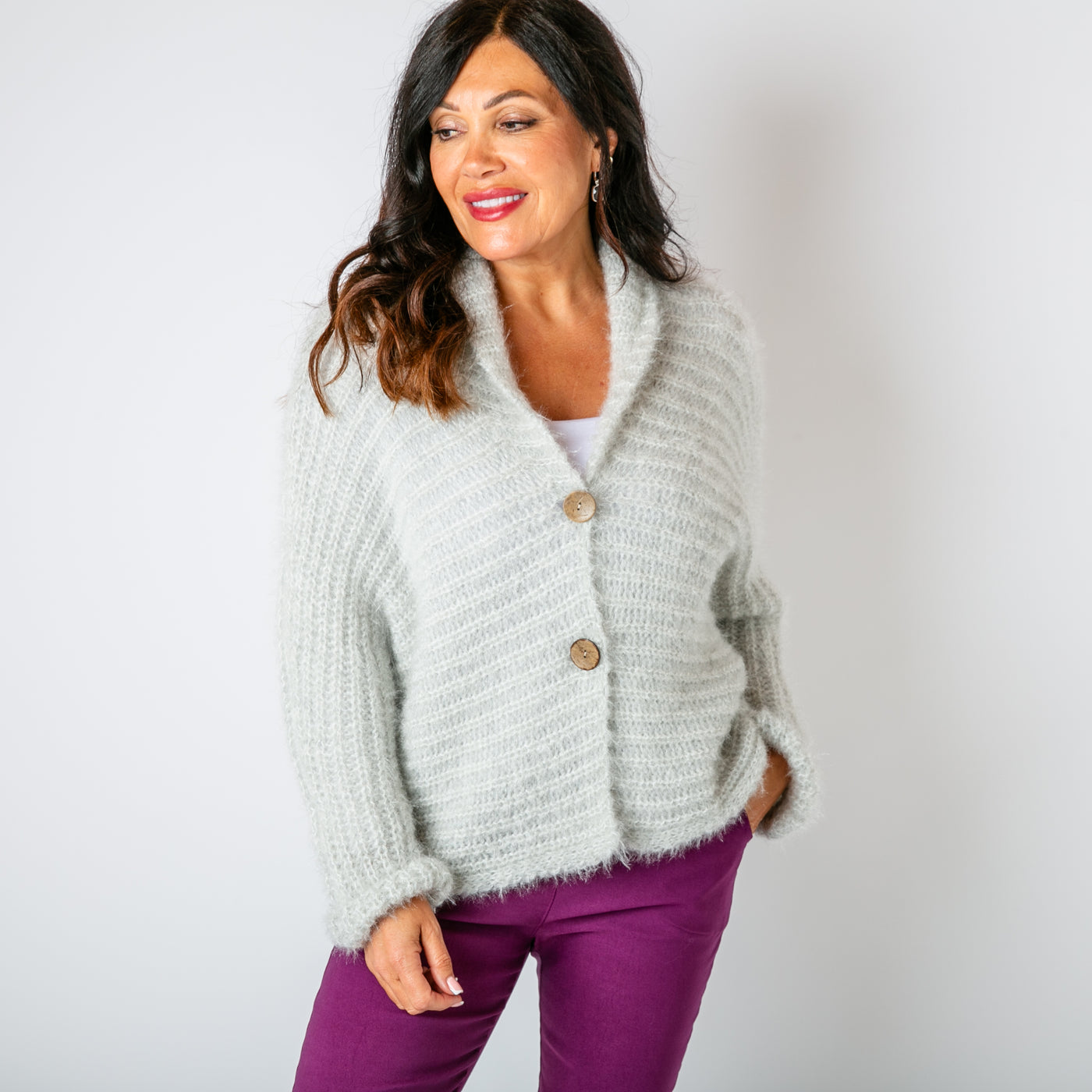 Fuzzy Collar Cardigan