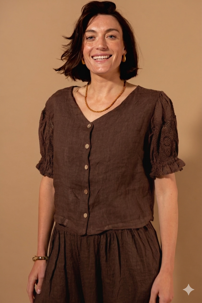 Linen Puff Sleeve Shirt