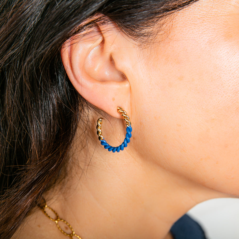 The Hannah earrings in royal blue with a butterfly back fastening