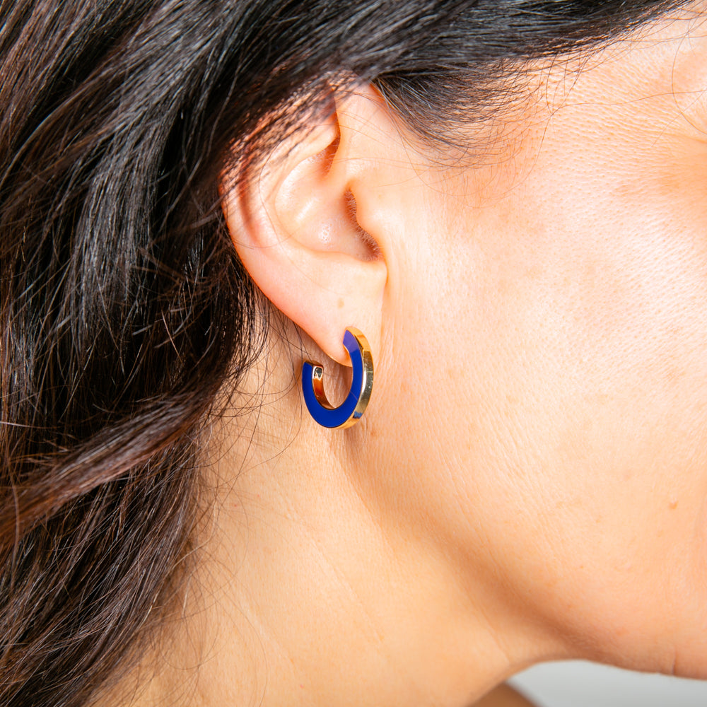The Harlow Earrings in royal blue which make a great statement piece and pair perfectly with our Camilo Necklace 