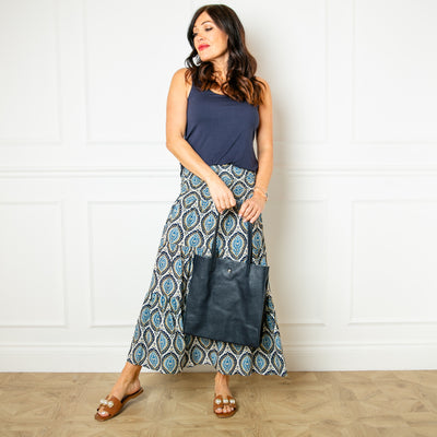 The navy blue Havana Leather Tote Bag perfect for days when you have more to carry