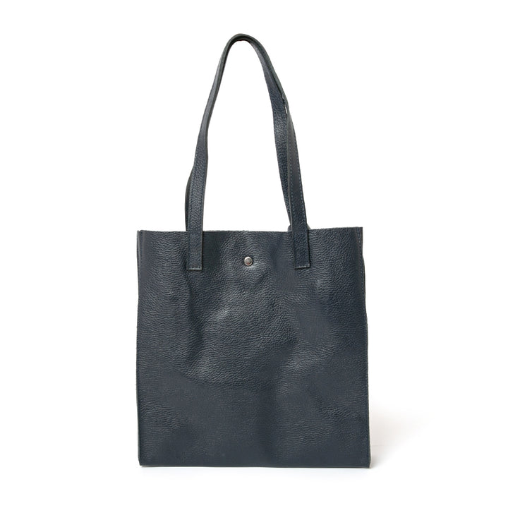 The navy blue Havana Leather Tote Bag with a press stud fastening
