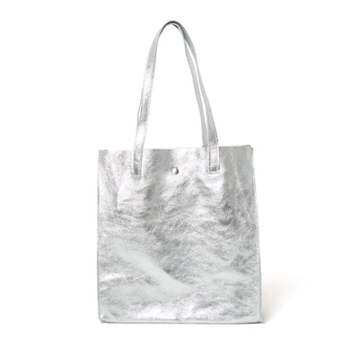 The silver Havana Leather Tote Bag with a press stud fastening