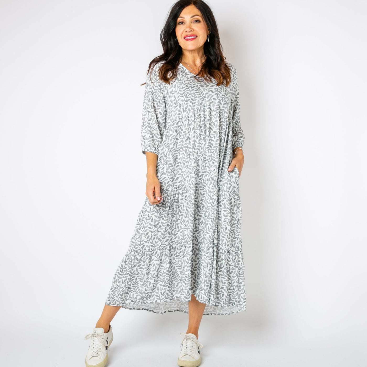 Hazel Patterned 3/4 Sleeve Dress