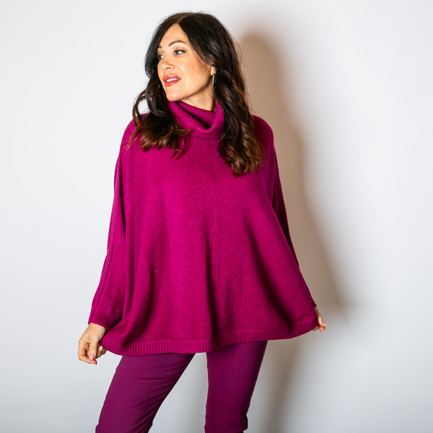 The High Neck Relax Fit Jumper in plum purple with a loose, relaxed silhouette 