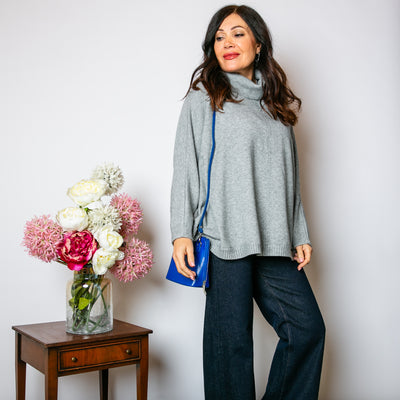 The High Neck Relax Fit Jumper in silver grey with long sleeves