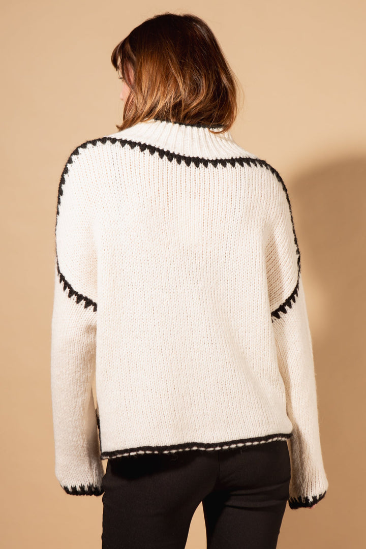 High Neck Contrast Stitch Jumper