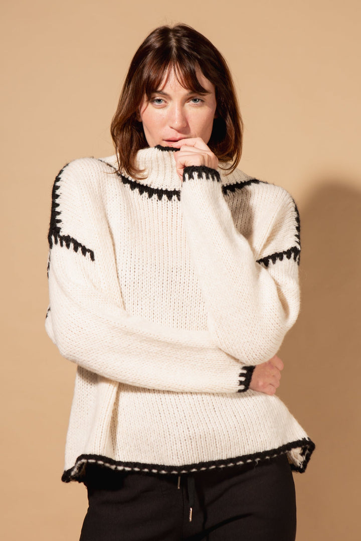 High Neck Contrast Stitch Jumper