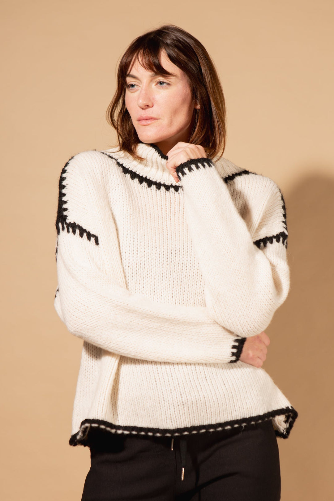 High Neck Contrast Stitch Jumper