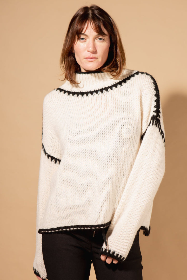 High Neck Contrast Stitch Jumper