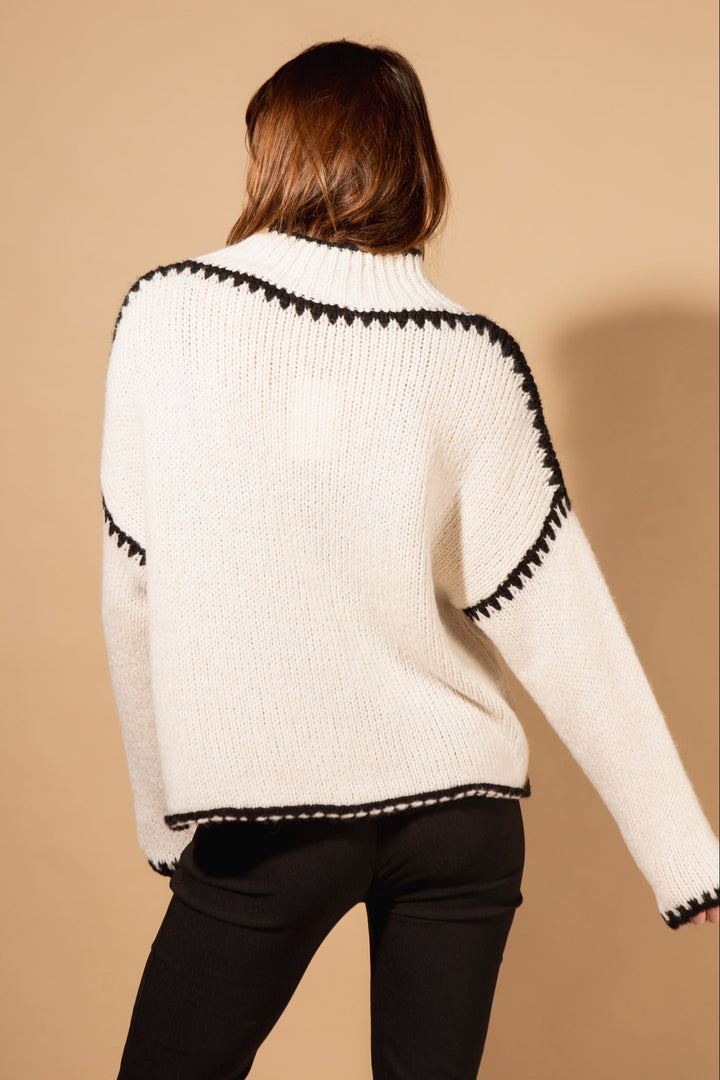 High Neck Contrast Stitch Jumper