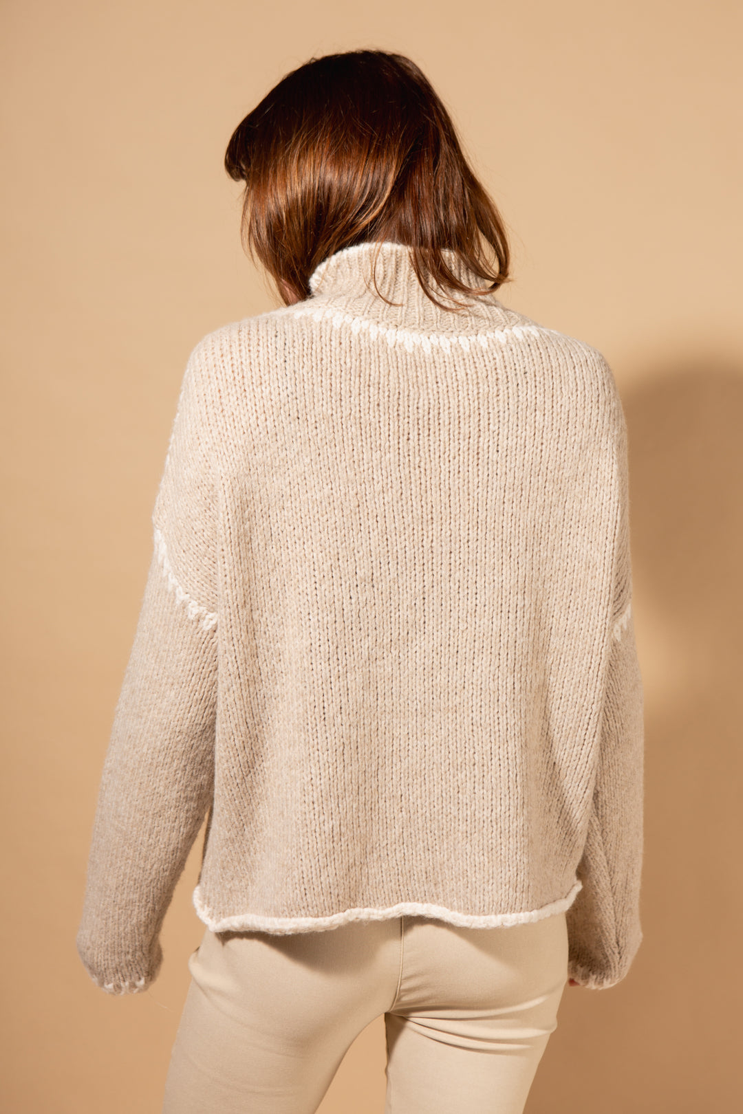 High Neck Contrast Stitch Jumper