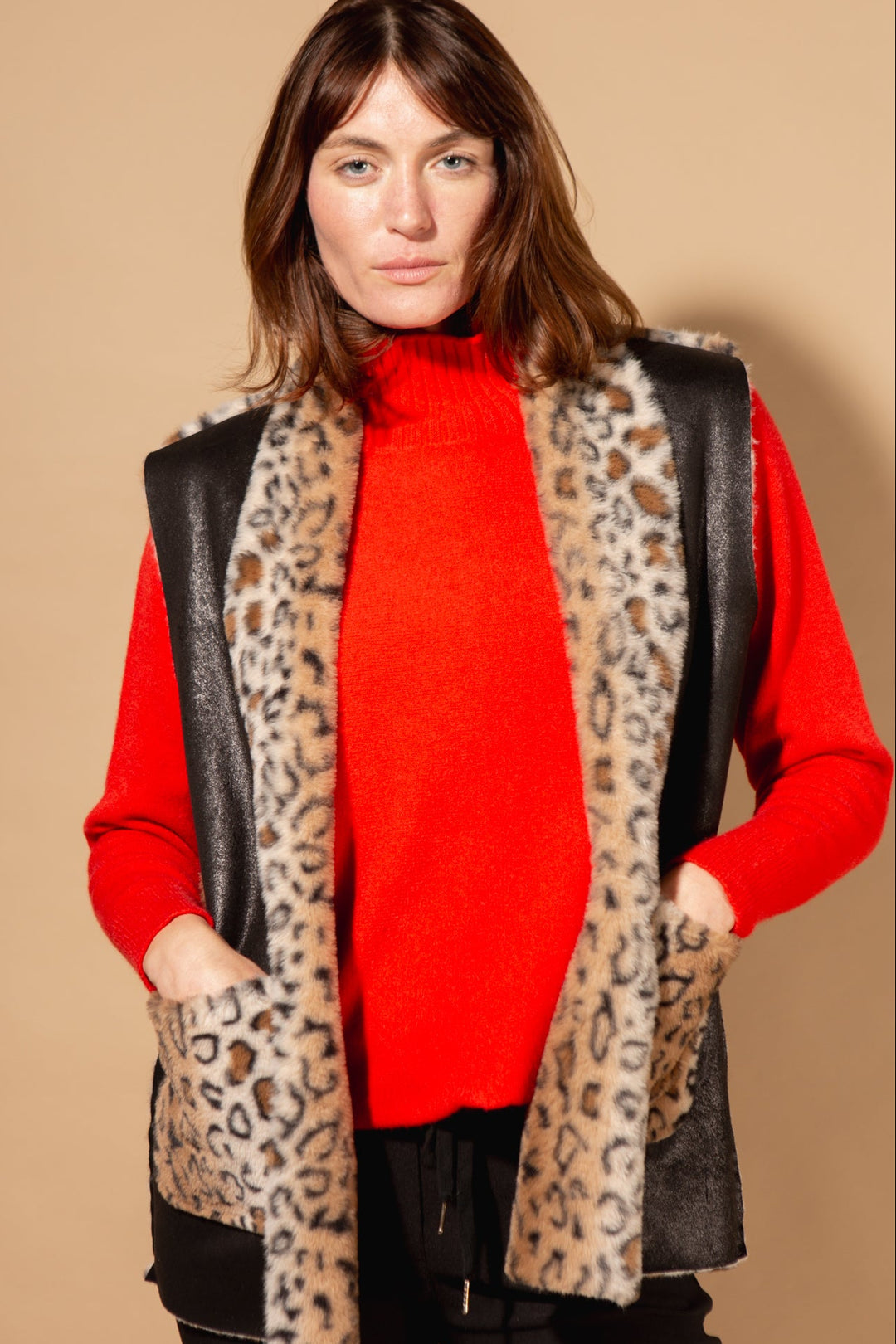 Faux Fur Leopard Print Gilet