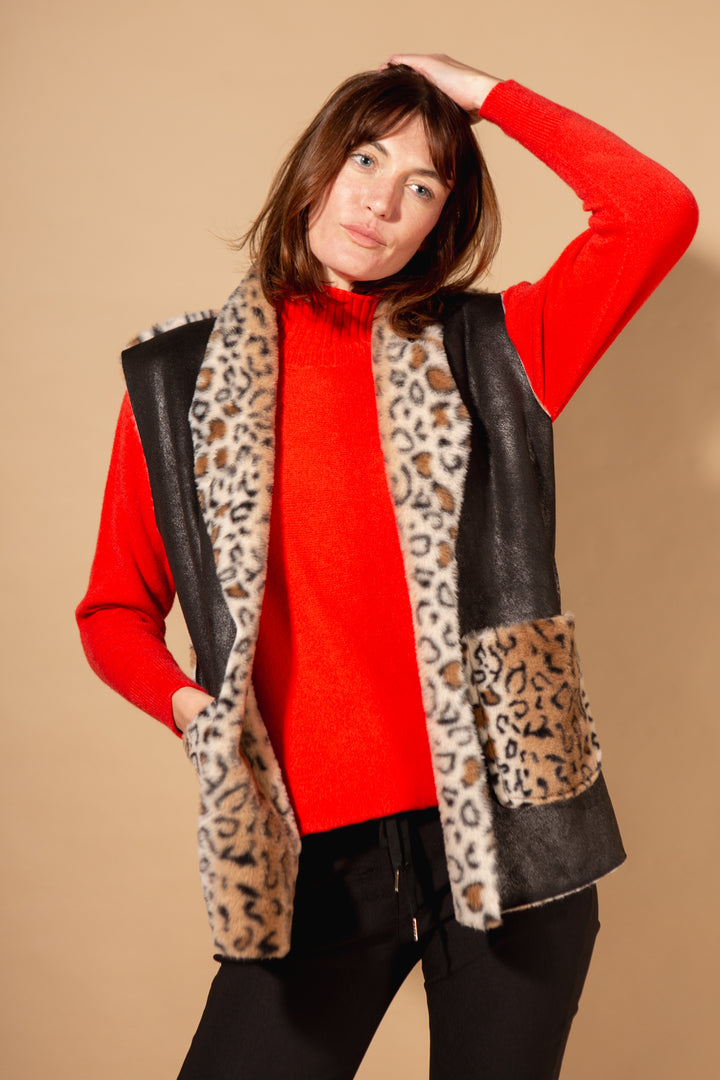 Faux Fur Leopard Print Gilet