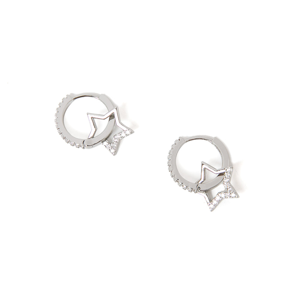 Hugo Earrings in silver with beautiful sparkly detailing and a hoop fastening