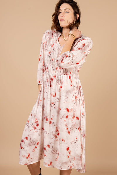 Foliage Print 3/4 Sleeve Dress
