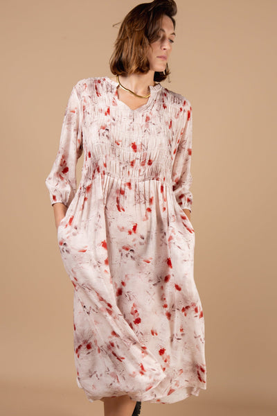 Foliage Print 3/4 Sleeve Dress