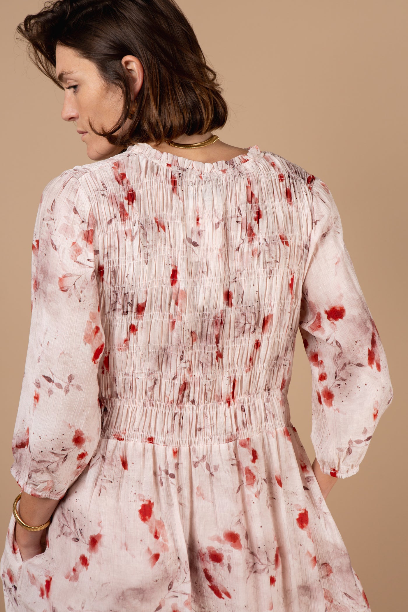 Foliage Print 3/4 Sleeve Dress