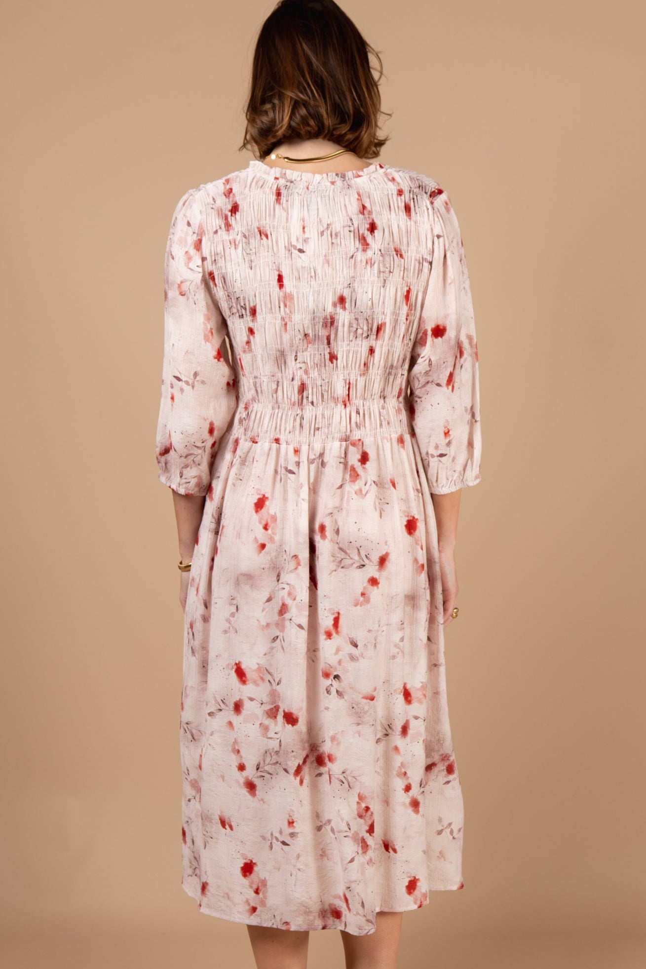 Foliage Print 3/4 Sleeve Dress