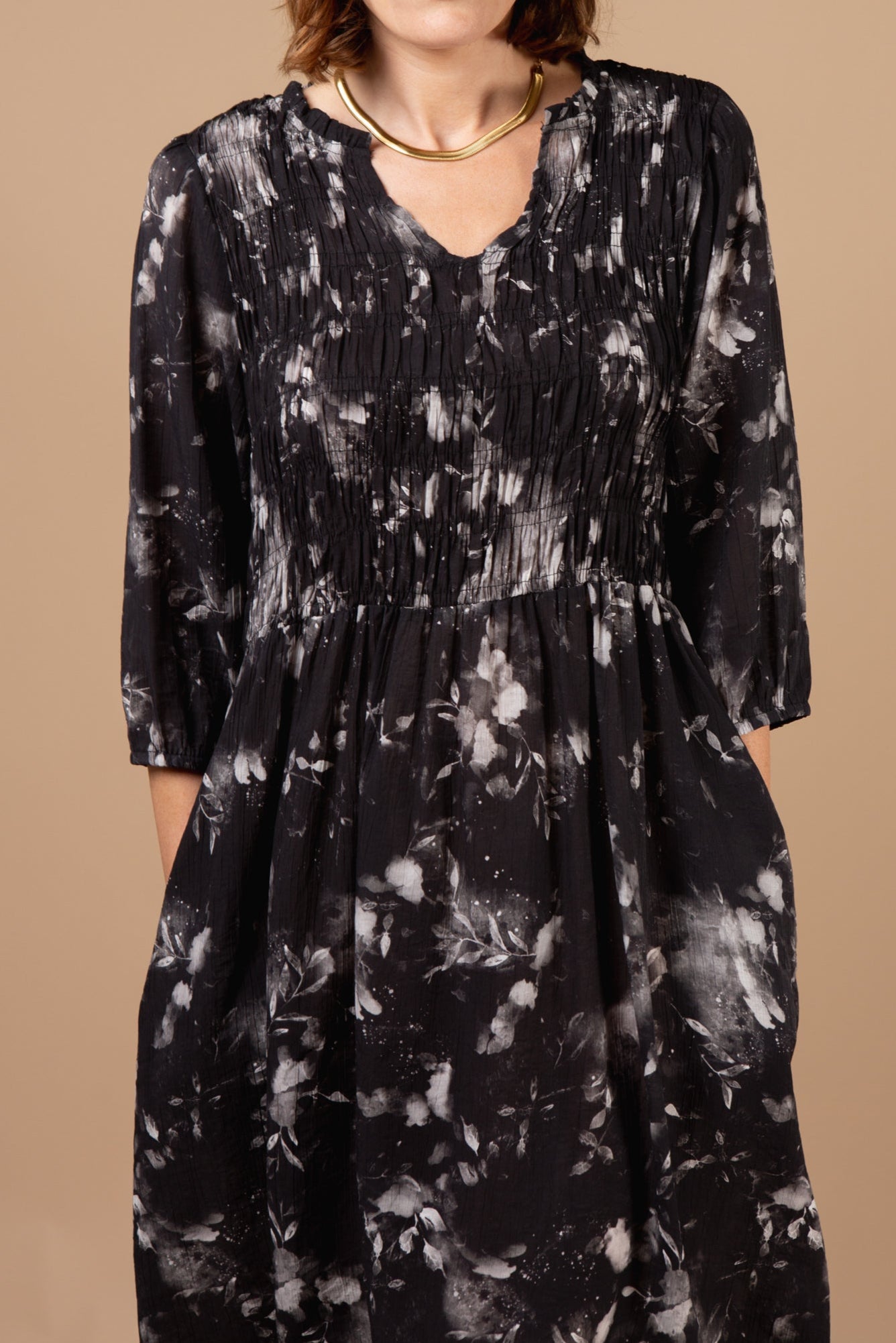 Foliage Print 3/4 Sleeve Dress