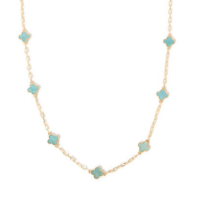 The Ivy Necklace in sky blue with a long wide link chain 